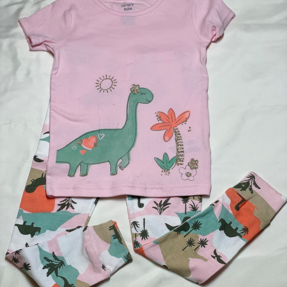 Toddler Girl Carter's Dinosaur Tops & Bottoms Pajama Set 3 piece. 1 Top 2 Bottom - Picture 3 of 4